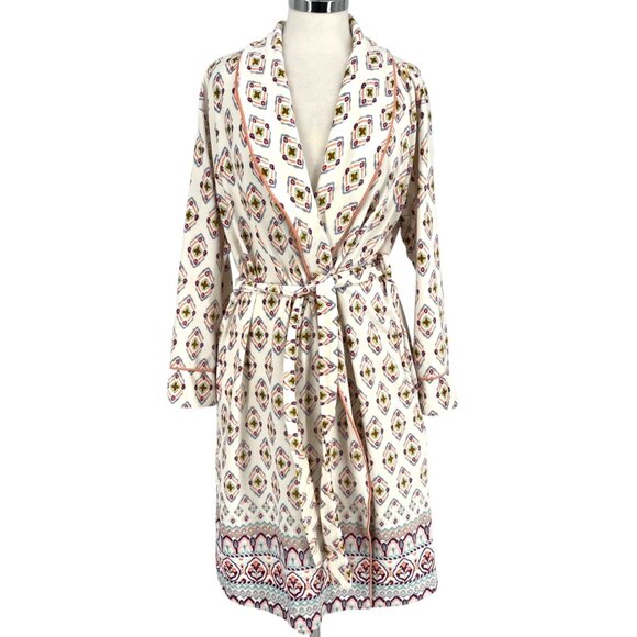 World Market Boho Patterned Kimono Cozy Robe White Multicolor One Size - Picture 1 of 12